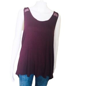 Burgundy Red Racerback Tank Mesh Trim Scoop Neck Blouse Size 1X
